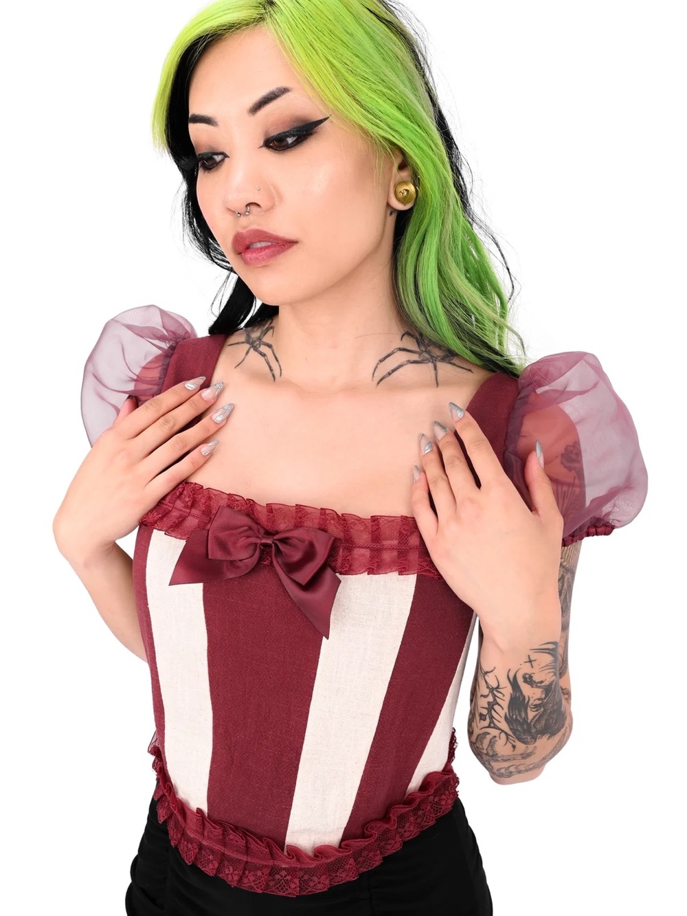 Foxblood stripe carnival corset top - burgundy size small